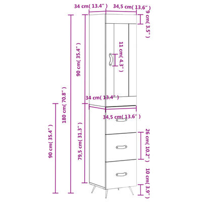 vidaXL Högskåp betonggrå 34,5x34x180 cm konstruerat trä