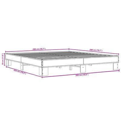 vidaXL Sängram rökfärgad ek 200x200 cm konstruerat trä och metall