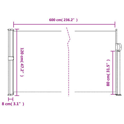 vidaXL Infällbar sidomarkis röd 120x600 cm