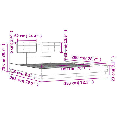 vidaXL Sängram med huvudgavel sonoma-ek 180x200 cm konstruerat trä