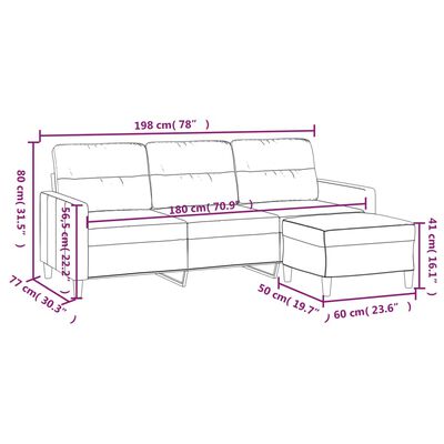 vidaXL 3-sitssoffa med fotpall taupe 180 cm tyg