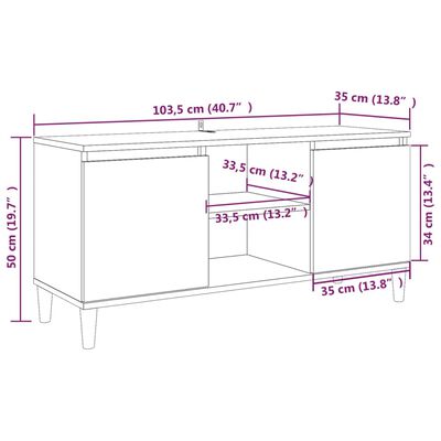 vidaXL TV-bänk med massiva träben brun ek 103,5x35x50 cm