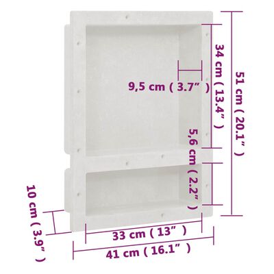 vidaXL Infälld duschhylla niche 2 hyllor matt vit 41x51x10 cm