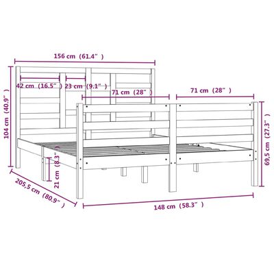 vidaXL Sängram honungsbrun massivt trä 150x200 cm