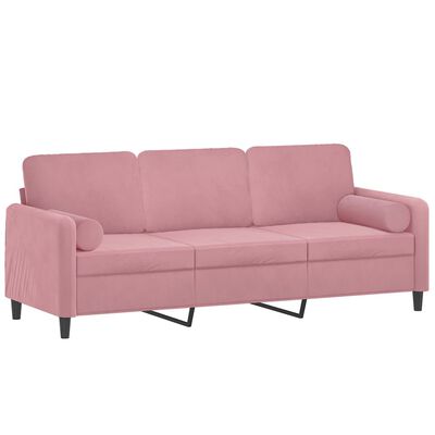 vidaXL 3-sitssoffa med prydnadskuddar rosa 180 cm sammet