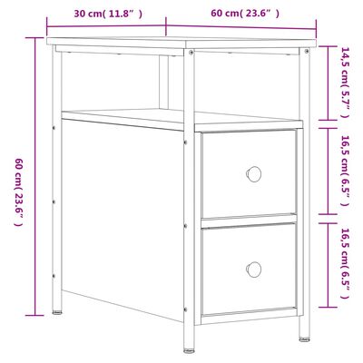 vidaXL Sängbord 2 st rökfärgad ek 30x60x60 cm konstruerat trä