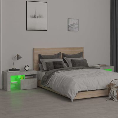 vidaXL Sängbord med LED 2 st betonggrå 70x36,5x40 cm