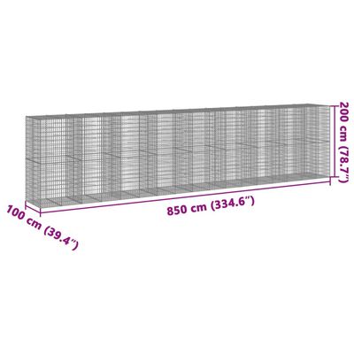 vidaXL Gabionkorg med skydd 850x100x200 cm galvaniserat järn