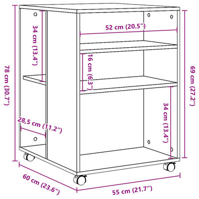 vidaXL Sidobord med hjul sonoma-ek 55x60x78 cm konstruerat trä