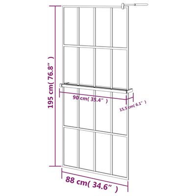 vidaXL Duschvägg med hylla svart 90x195 cm ESG-glas&aluminium