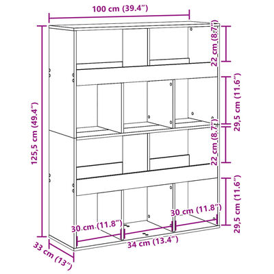 vidaXL Bokhylla ek 100x33x125,5 cm konstruerat trä