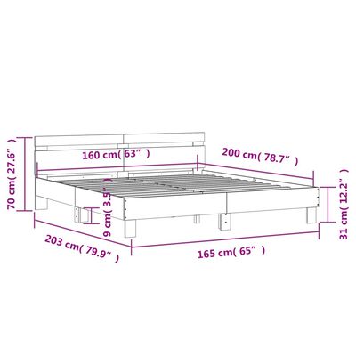 vidaXL Sängram med huvudgavel rökfärgad ek 160x200 cm konstruerat trä