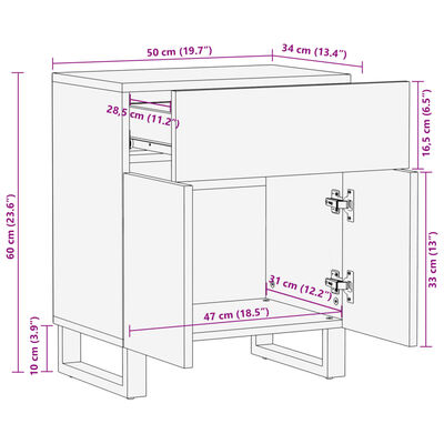 vidaXL Sängbord 50x34x60 cm massivt akaciaträ