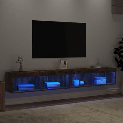 vidaXL Tv-bänk med LED-belysning 2 st rökfärgad ek 100x30x30 cm