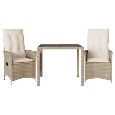 vidaXL Bistrogrupp med dynor 3 delar beige konstrotting