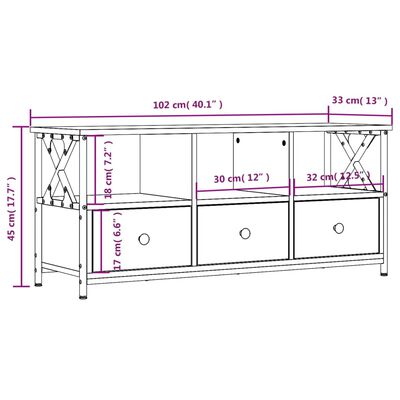 vidaXL Tv-bänk brun ek 102x33x45 cm konstruerat trä & järn