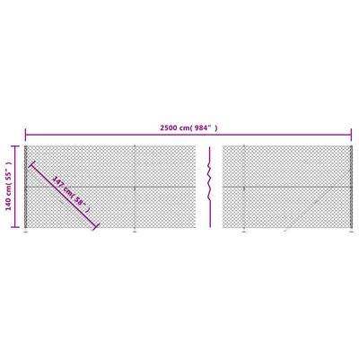 vidaXL Gunnebostängsel med stolpsko silver 1,4x25 m