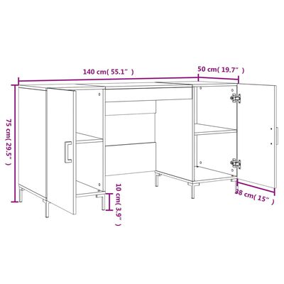 vidaXL Skrivbord brun ek 140x50x75 cm konstruerat trä