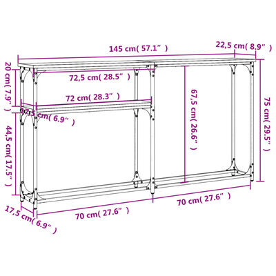 vidaXL Avlastningsbord brun ek 145x22,5x75 cm konstruerat trä