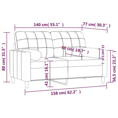 vidaXL 2-sits soffa med prydnadskuddar svart 140 cm tyg