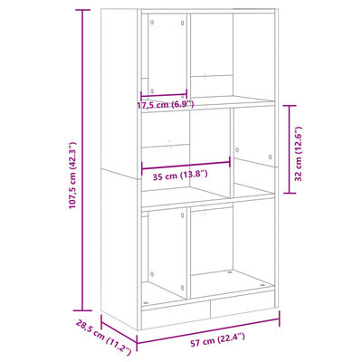 vidaXL Bokhylla sonoma-ek 57x28,5x107,5 cm konstruerat trä