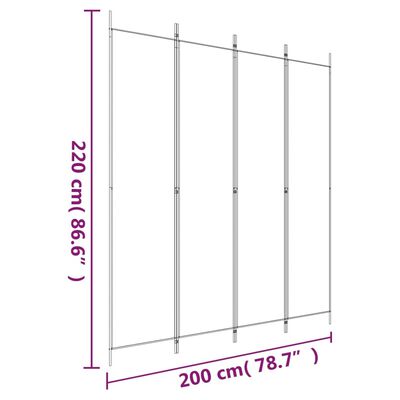 vidaXL Rumsavdelare 4 paneler svart 200x220 cm tyg