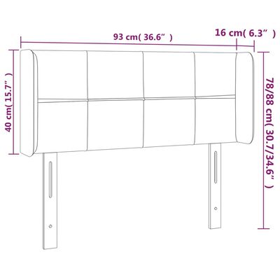 vidaXL Sänggavel LED ljusgrå 93x16x78/88 cm sammet