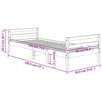 vidaXL Sängram utan madrass vaxad brun 90x190 cm massiv furu