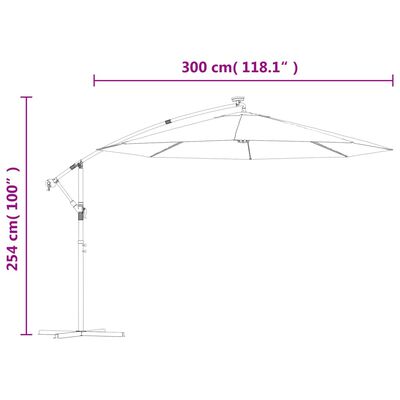 vidaXL Frihängande trädgårdsparasoll LEDs och stålstång 300 cm svart