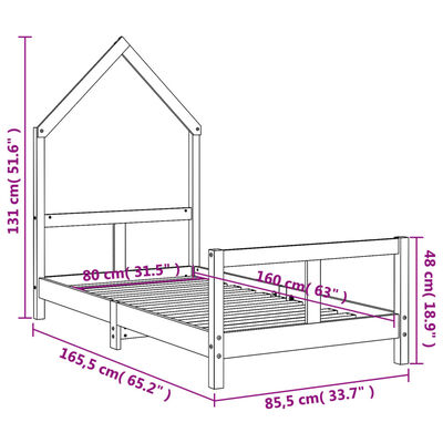 vidaXL Sängram för barnsäng 80x160 cm massiv furu