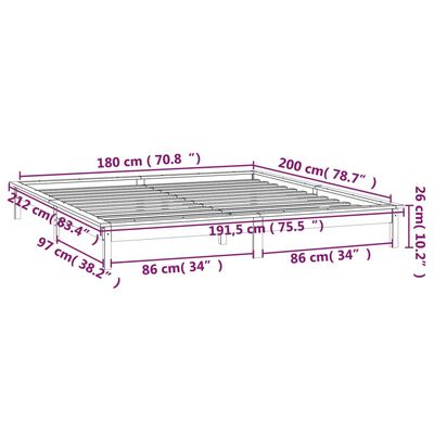 vidaXL Sängram LED grå 180x200 cm massivt trä