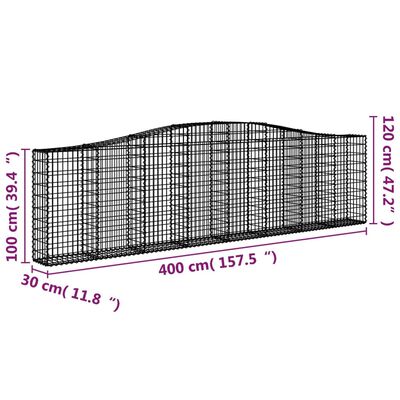 vidaXL Gabioner bågformade 10 st 400x30x100/120 cm galvaniserat järn