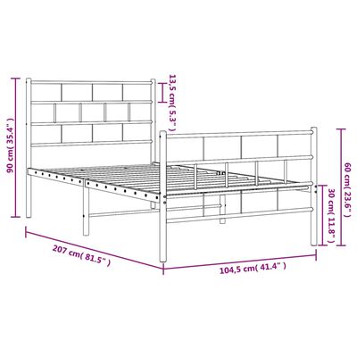 vidaXL Sängram med huvudgavel och fotgavel svart metall 100x200 cm