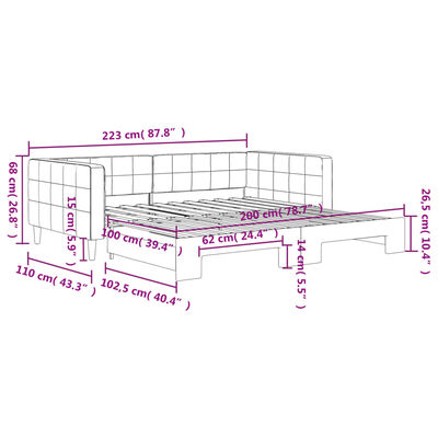 vidaXL Dagbädd utdragbar ljusgrå 100x200 cm sammet