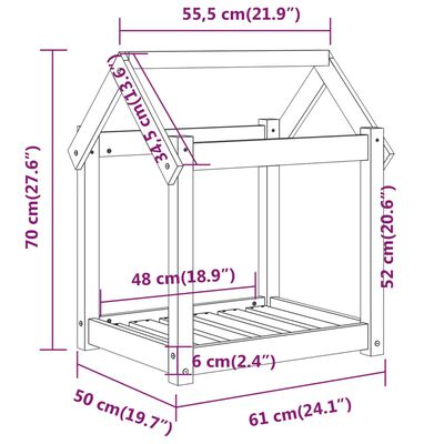 vidaXL Hundbädd svart 61x50x70 cm massiv furu