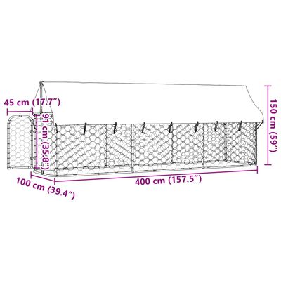 vidaXL Hundgård med tak för utomhusbruk 400x100x150 cm