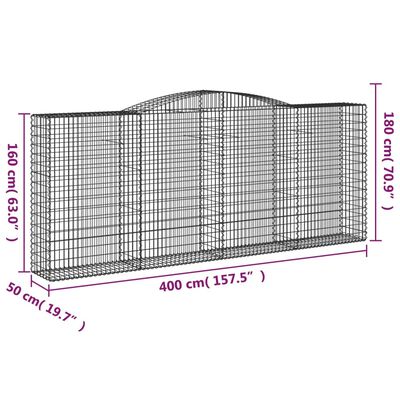 vidaXL Gabion bågformad 4 st 400x50x160/180 cm galvaniserat järn