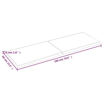 vidaXL Hyllplan 180x60x(2-4) cm obehandlad massiv ek