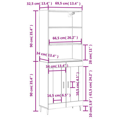 vidaXL Högskåp betonggrå 69,5x34x180 cm konstruerat trä