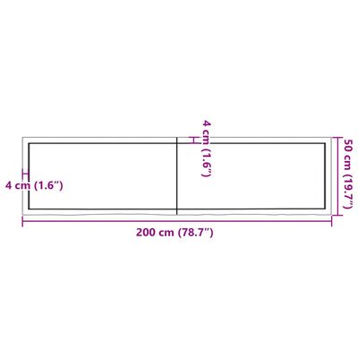 vidaXL Vägghylla ljusbrun 200x50x(2-4) cm behandlad massiv ek