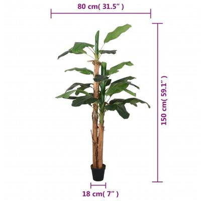 vidaXL Konstgjord bananträd 18 blad 150 cm grön