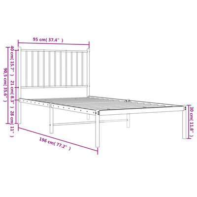 vidaXL Sängram med huvudgavel metall vit 90x190 cm