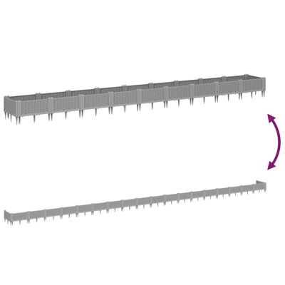 vidaXL Odlingslåda med piggar ljusgrå 362,5x42,5x28,5 cm PP