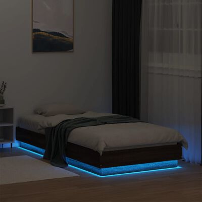 vidaXL Sängram med LEDs brun ek 90x190 cm