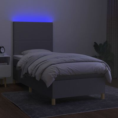 vidaXL Ramsäng med madrass & LED ljusgrå 90x200 cm tyg