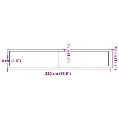 vidaXL Bänkskiva badrum ljusbrun 220x40x(2-6) cm behandlat massivt trä