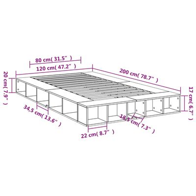 vidaXL Sängram rökfärgad ek 120x200 cm konstruerat trä