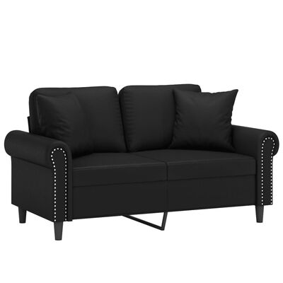 vidaXL 2-sits soffa med prydnadskuddar svart 120 cm konstläder