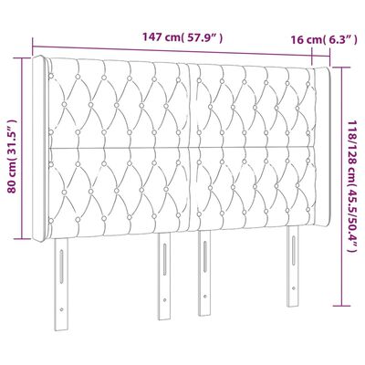 vidaXL Sänggavel LED mörkbrun 147x16x118/128 cm tyg