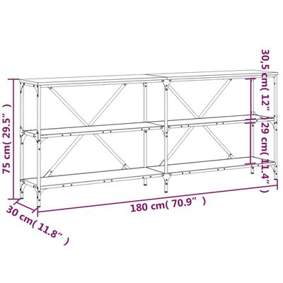 vidaXL Konsolbord rökfärgad ek 180x30x75 cm konstruerat trä och järn